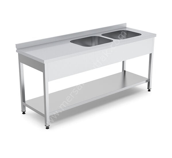 Taban Raflı 40x40 Çift Evyeli Çalışma Tezgahı