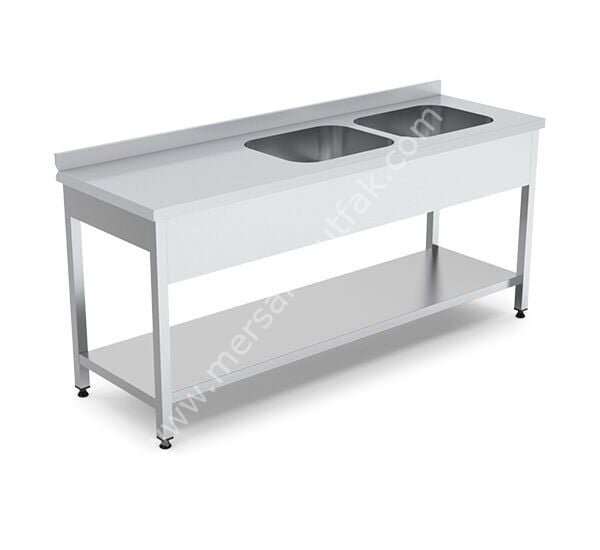 Taban Raflı 40x50 Çift Evyeli Çalışma Tezgahı