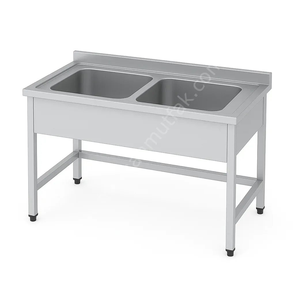 Taban Rafsız 40x40 Çift Evyeli Çalışma Tezgahı