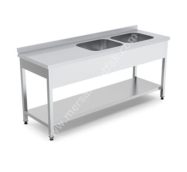 Taban Raflı 40x50 Çift Evyeli Çalışma Tezgahı