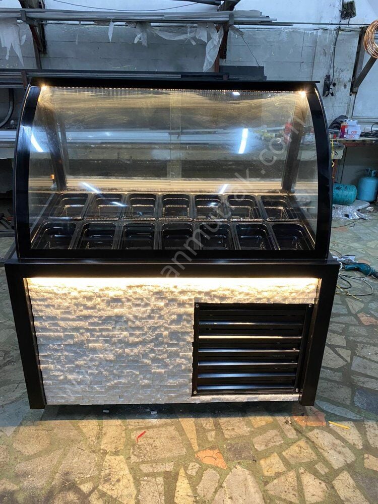 Kumpir Dolabı Siyah Model Ön Taş Dekorlu